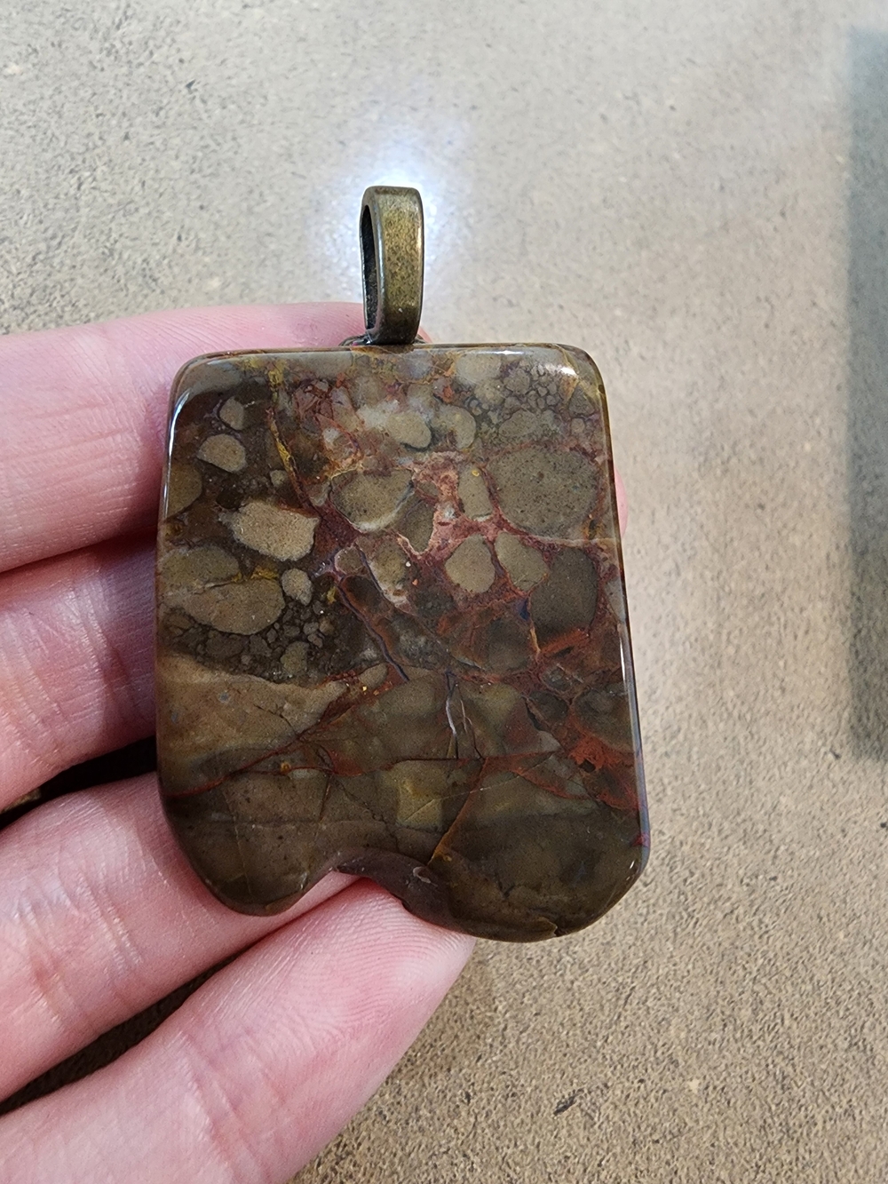 Polished Brown Stone Pendant Necklace